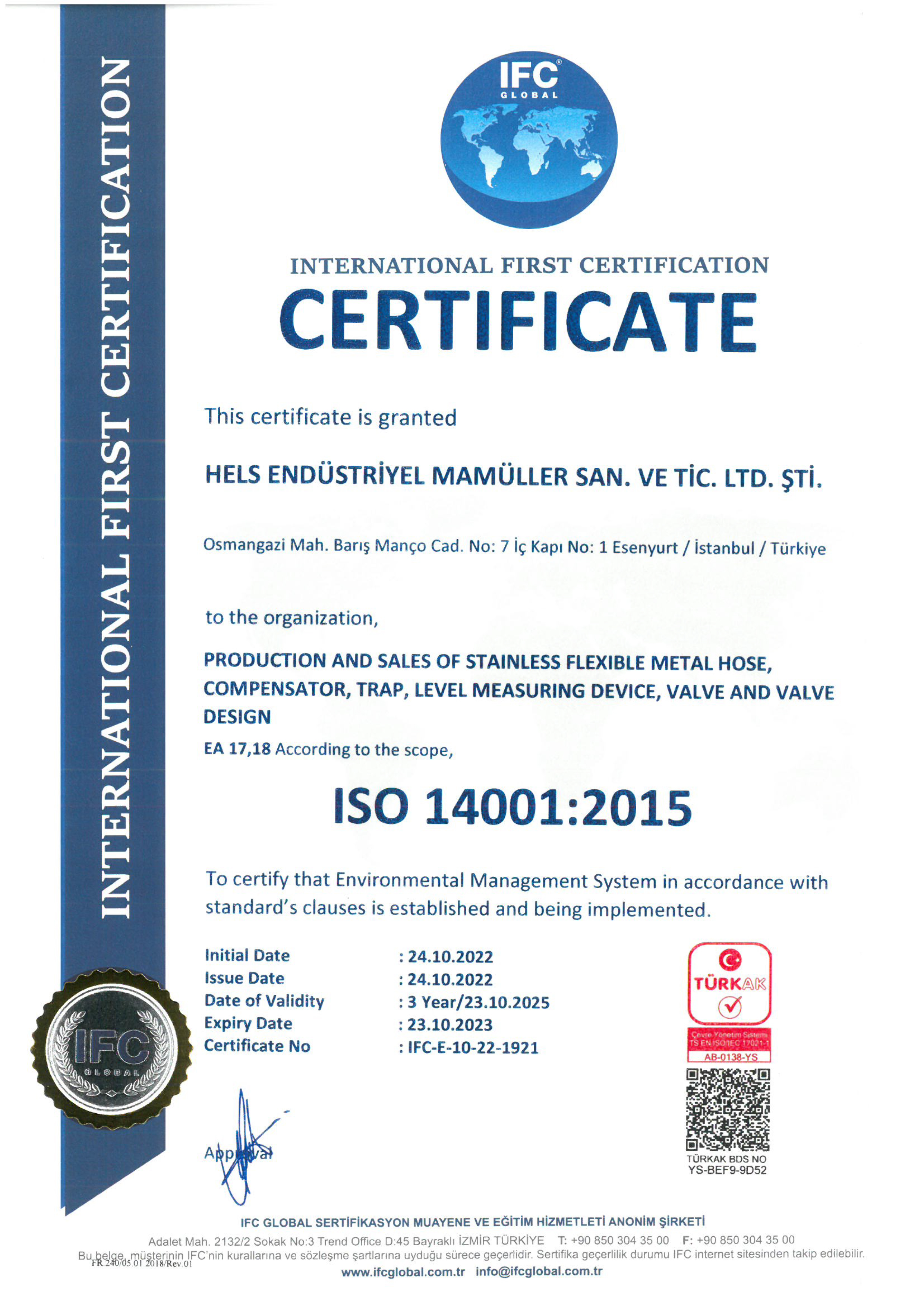 СЕРТИФИКАТ ISO - 14001 - 2015